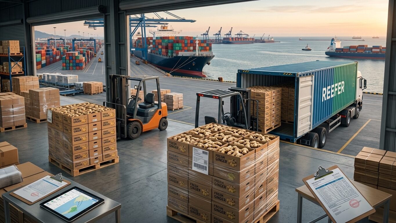 Brazilian ginger wholesale — Brazilian ginger prepared for international shipping to U.S. wholesale markets.