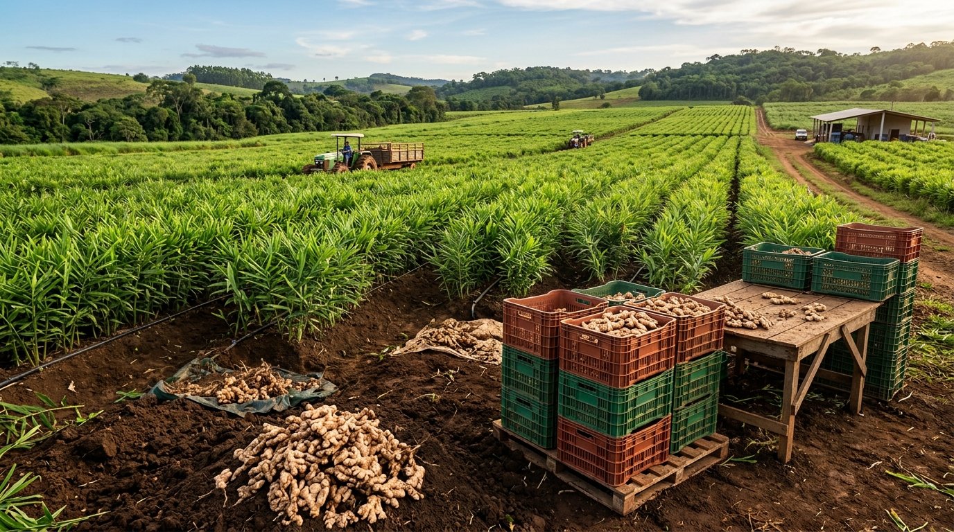 Brazilian ginger wholesale — Fresh ginger harvested on a Brazilian farm for U.S. wholesale buyers.
