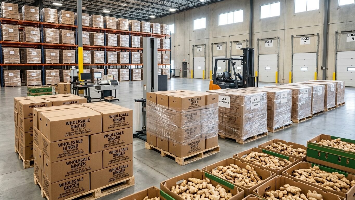 Bulk ginger supplier preparing wholesale ginger orders for distribution