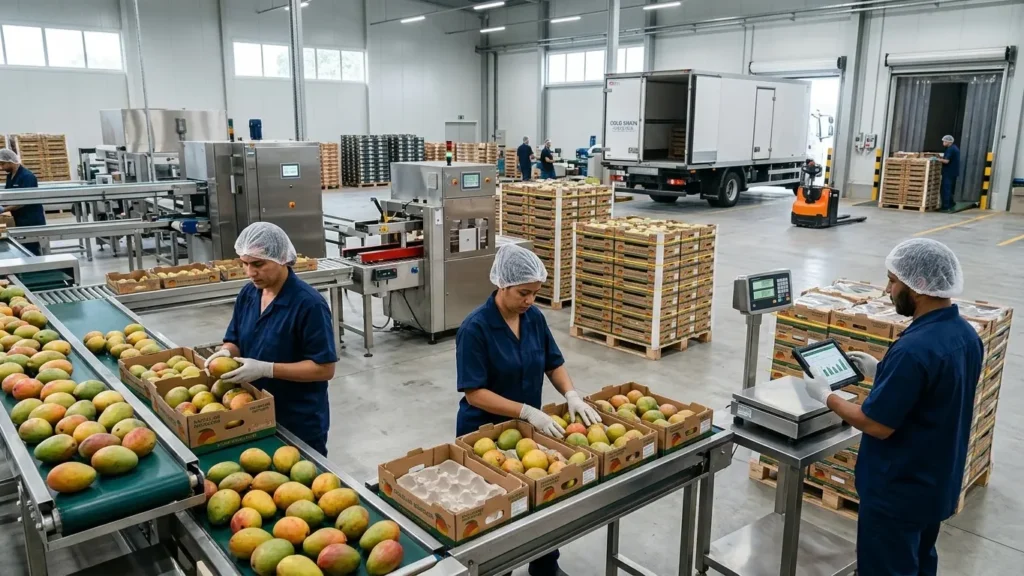 Ordering Brazilian Mangoes in bulk with professional export packaging, quality handling, and refrigerated shipping preparation.